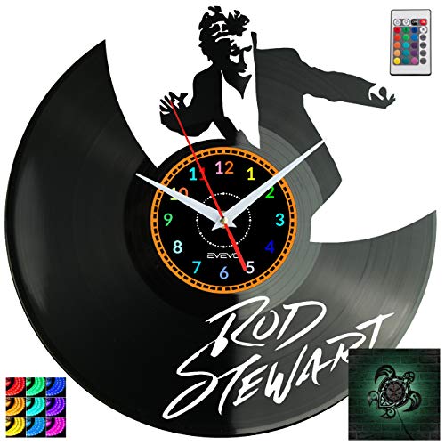 EVEVO Rod Stewart Wanduhr RGB LED Pilot Wanduhr Vinyl Schallplatte Retro-Uhr Handgefertigt Vintage-Geschenk Style Raum Home Dekorationen Tolles Geschenk Uhr