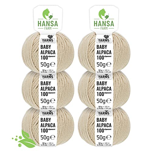 HANSA-FARM | Alpacare 100% waschbare Baby Alpakawolle in 25 Farben - 300 Set DK (6 x 50g) - Die 1. maschinenwaschbare 100% Alpaca Wolle - kratzfreie Alpaka Wolle zum Stricken & Häkeln - Beige