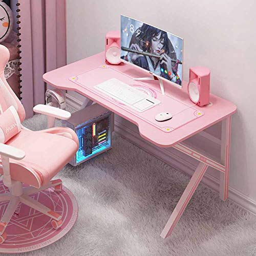 KANBUN Home K-förmiger Gaming-Tisch, Kohlefaser-Multifunktionserweiterung und bequemer rosa Gaming-Tisch, Desktop-Computer-Gaming-Tisch, Pink, 160 * 60 * 75 cm