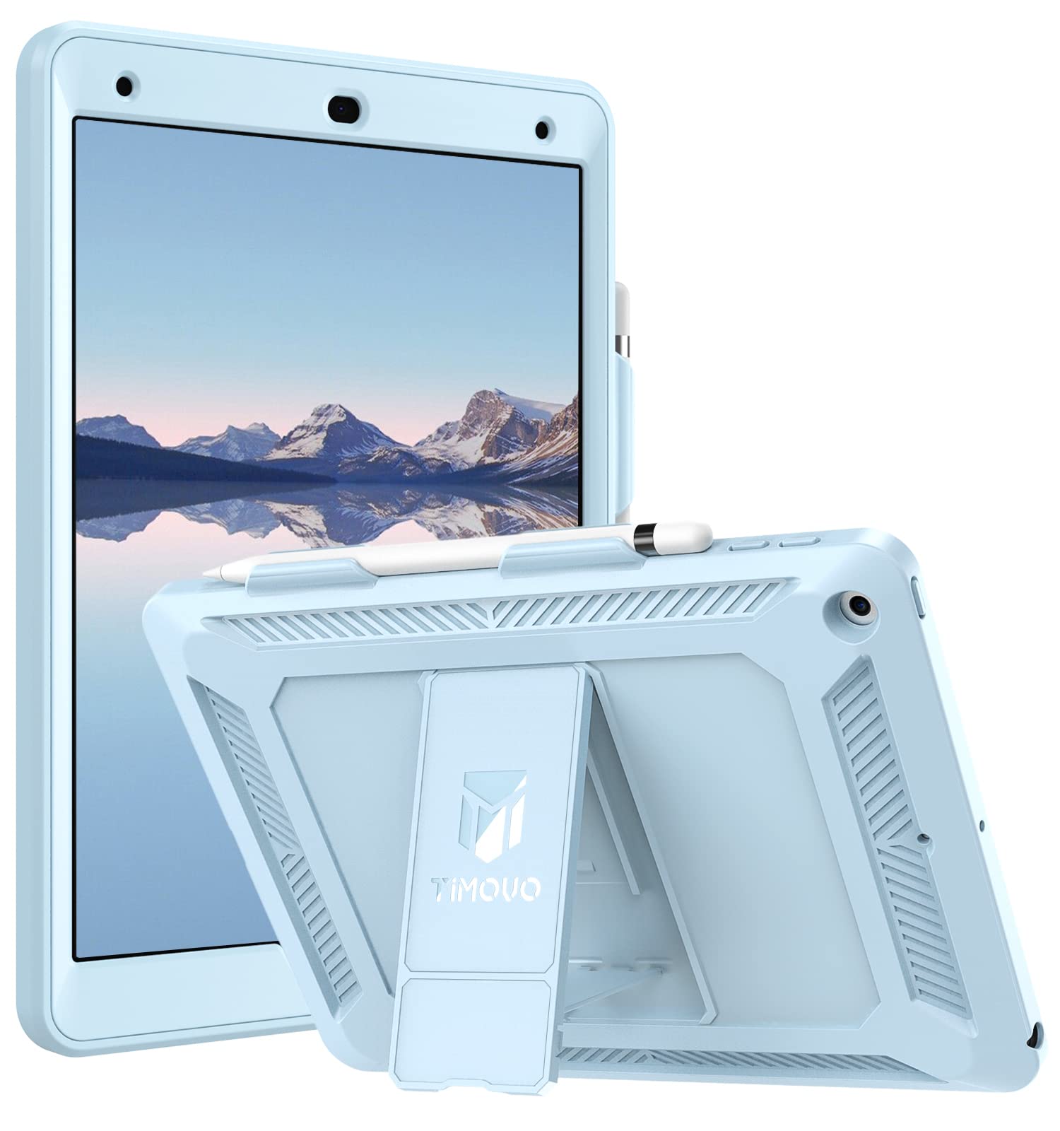 TiMOVO Hülle für iPad 9./8./7. Generation (iPad 10.2 Zoll), Schlanke Stoßfeste Robuste Panzerhülle mit Stifthalter für Kinder, Eingebauter Ständer Schutzhülle für iPad 10.2" 2021/2020/2019, Himmelblau