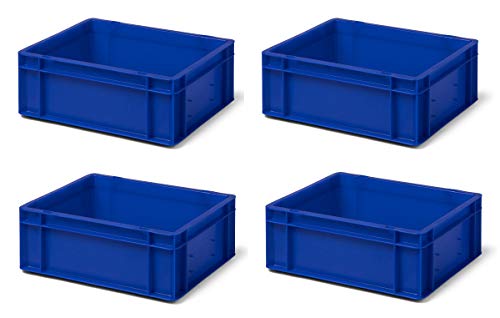 4 Stk. Transport-Stapelkasten TK414-0, blau, 400x300x145 mm (LxBxH), aus PP, Volumen: 13 Liter, Traglast: 35 kg, lebensmittelecht, made in Germany, Industriequalität