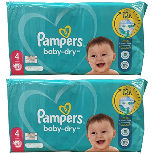 Pampers Baby Dry Windeln Gr.4, 9-14 kg 2er Pack (2x58Stk Packung)