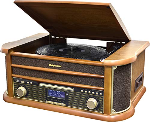 Roadstar HIF-1993BT - Retro wood HiFi system with turntables (Bluetooth, FM, CD) color wood