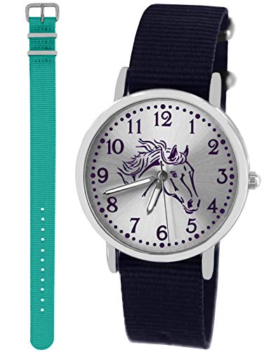 Pacific Time Mädchen Uhr Analog Quarz mit 2 Textilarmband 10312 blau türkis