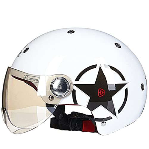 Motorrad Halbgesichts Helm,Face Helm Halbschale mit Sonnenblende,Motorrad-Jet-Helm Roller Motorrad-Halbhelm DOT/ECE-zugelassene Halbradhelme Unisex F,L=(58-59CM)