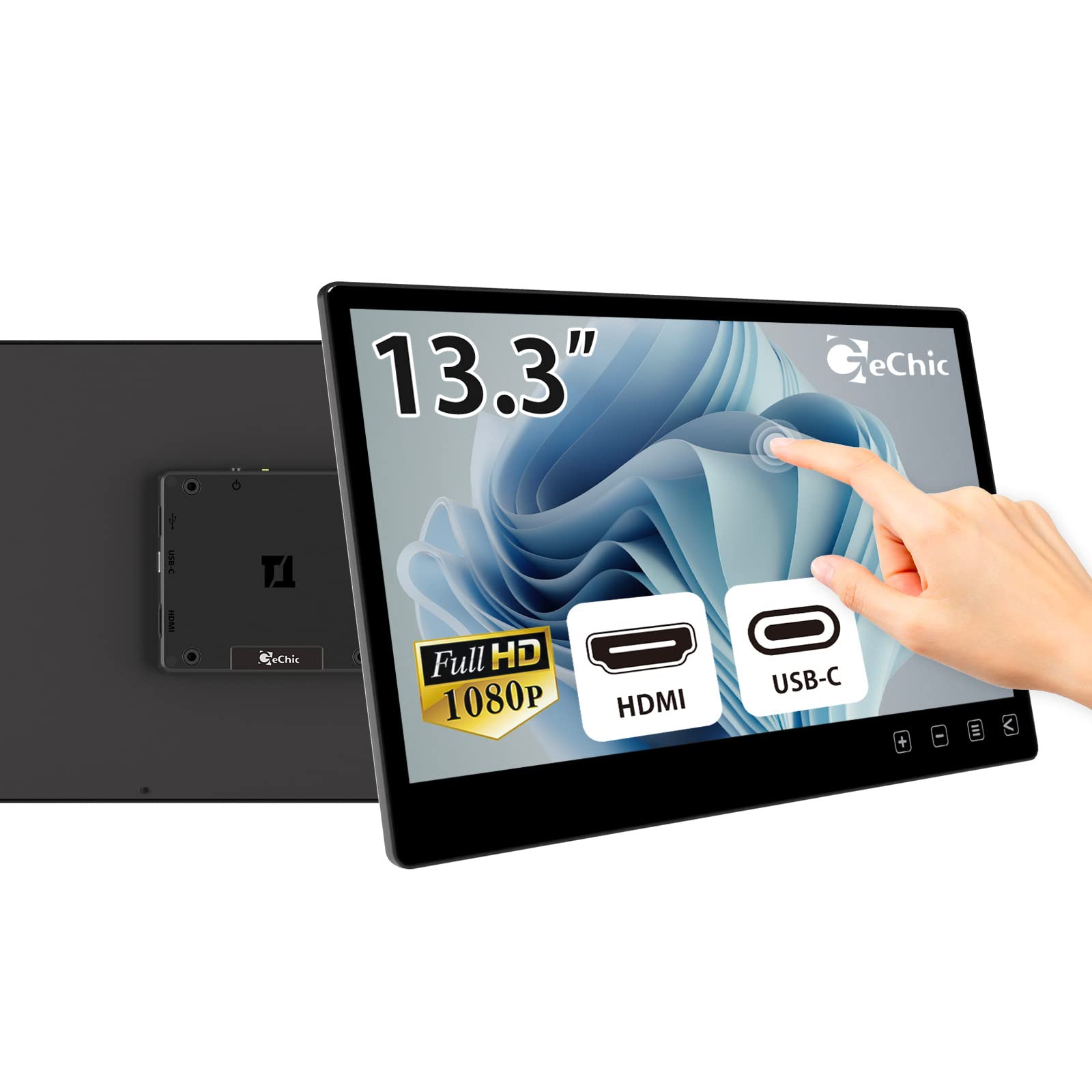 Gechic Touch Monitor 13,3 Zoll T131A-R4 eingebetteter Touchscreen Monitor mit HDMI/USB Typ-C(DP Alt), VESA 75 Wandhalterung für Selbstbauautomaten/POS-Maschine/Kiosk/Automatisierungsgeräte