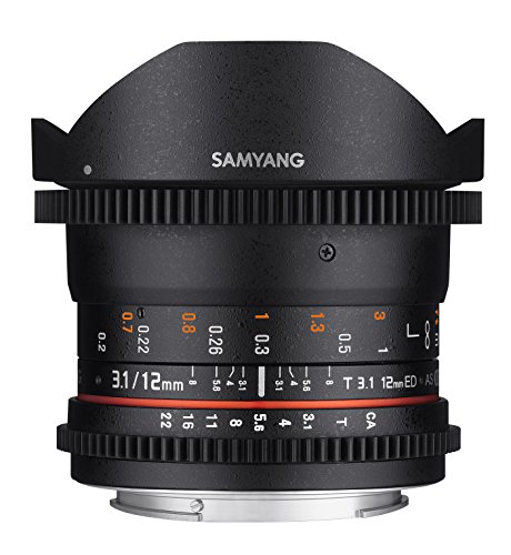SAMYANG 13012T3.1N 12 mm T3.1 VDSLR ED AS NCS Objektiv für Anschluss Fish-Eye Nikon schwarz
