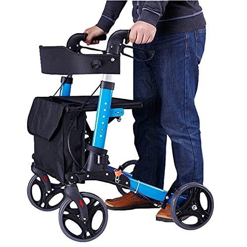 Robuster, zusammenklappbarer Gehhilfe mit Sitz, großen Rädern und Bremsen, bewegliche Gehhilfen für ältere Menschen/Behinderte, Dekoration für rollende Gehhilfen im Gelände