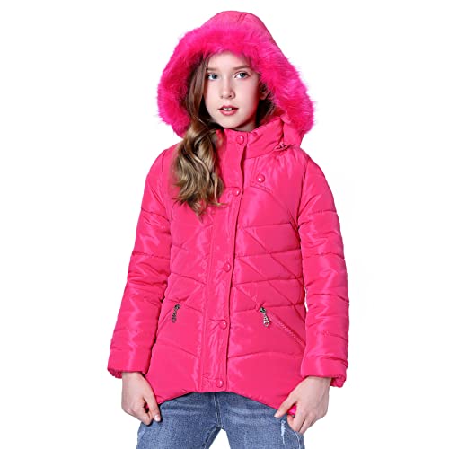 LSERVER Mädchen Dicke warme Daunenjacke Kinder Mode Winterjacke, Rose Rot, 134/140(Fabrikgröße: 140)