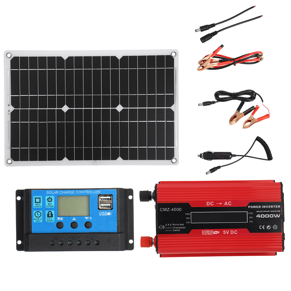 Solar Power System Satz 18 V Solarmodul 4000 W 12 V auf 110 V/220 V Wechselrichter 30A 12/24 V Laderegler USB Satz
