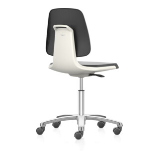bimos Arbeitsstuhl Labsit mit Rollen Sitzhöhe 450-650 mm Kunstleder Sitzschale weiß