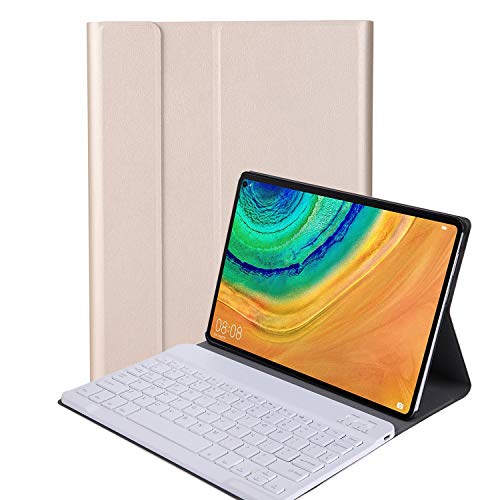 YGoal Tastatur Hülle für Huawei MatePad Pro,(QWERTY Englische Layout) Ultradünn PU Leder Schutzhülle mit Abnehmbarer drahtloser Tastatur für Huawei MatePad Pro Tablet, Gold