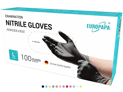 EUROPAPA® 500x Einweghandschuhe Nitrilhandschuhe puderfrei Untersuchungshandschuhe EN455 EN374 latexfrei Einmalhandschuhe Handschuhe in Gr. S, M, L & XL verfügbar (Schwarz, L)