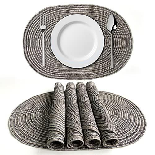 6er Set Platzsets Ovales Geflochtene Tischsets Baumwolle Waschbar Hitzebeständig Platzdeckchen für Hochzei, Küche Abendessen (C,50x35cm)