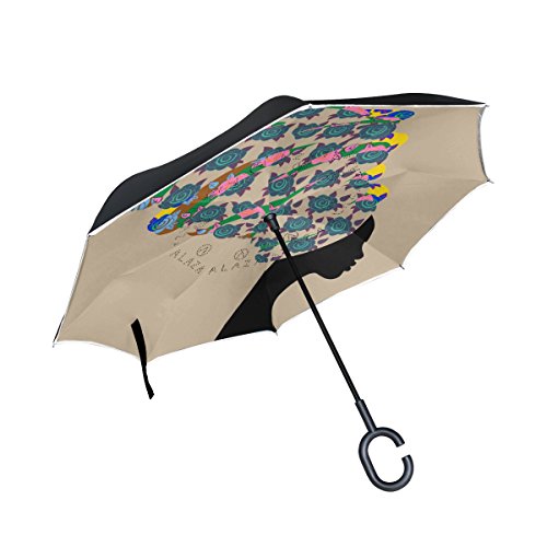 ISAOA gro?er Regenschirm, umgekehrter Regenschirm, Winddicht, doppellagige Konstruktion, umgeklappter Regenschirm f¡§1r Auto, Regen, Au?enbereich, C-f?rmiger Griff, selbststehend, Rosen im Kopf