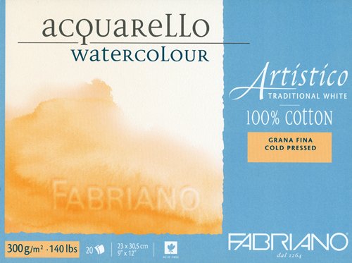 Fabriano Traditioneller Kunstblock, Weiß, 23 x 30,5 cm, 300 g, feine Körnung, 20 Blatt