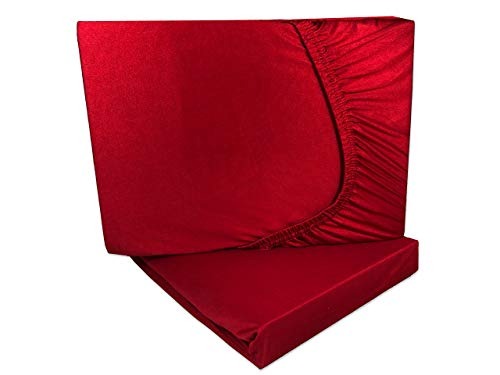Doppelpack Microfaser Spannbetttuch/Spannbettlaken Rot 140x200-160x200 cm - Rundumgummi (rot, 140-160x200 cm)