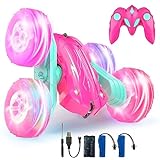 Rodzon Ferngesteuertes Auto Crawler 3 4 5 6 7 8 9+ Jahre Mädchen Spiele RC Auto mit LED Blinken Spielzeug Mädchen Geschenke Kinder Toy 2.4Ghz 4WD 360° Flip RC Car mit 2 Aufladbarer Batterien (Rosa)