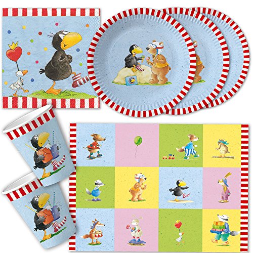DH-Konzept 42-teiliges Party-Set - Der kleine Rabe Socke - Teller Becher Servietten Platzsets für 6 - 8 Kinder