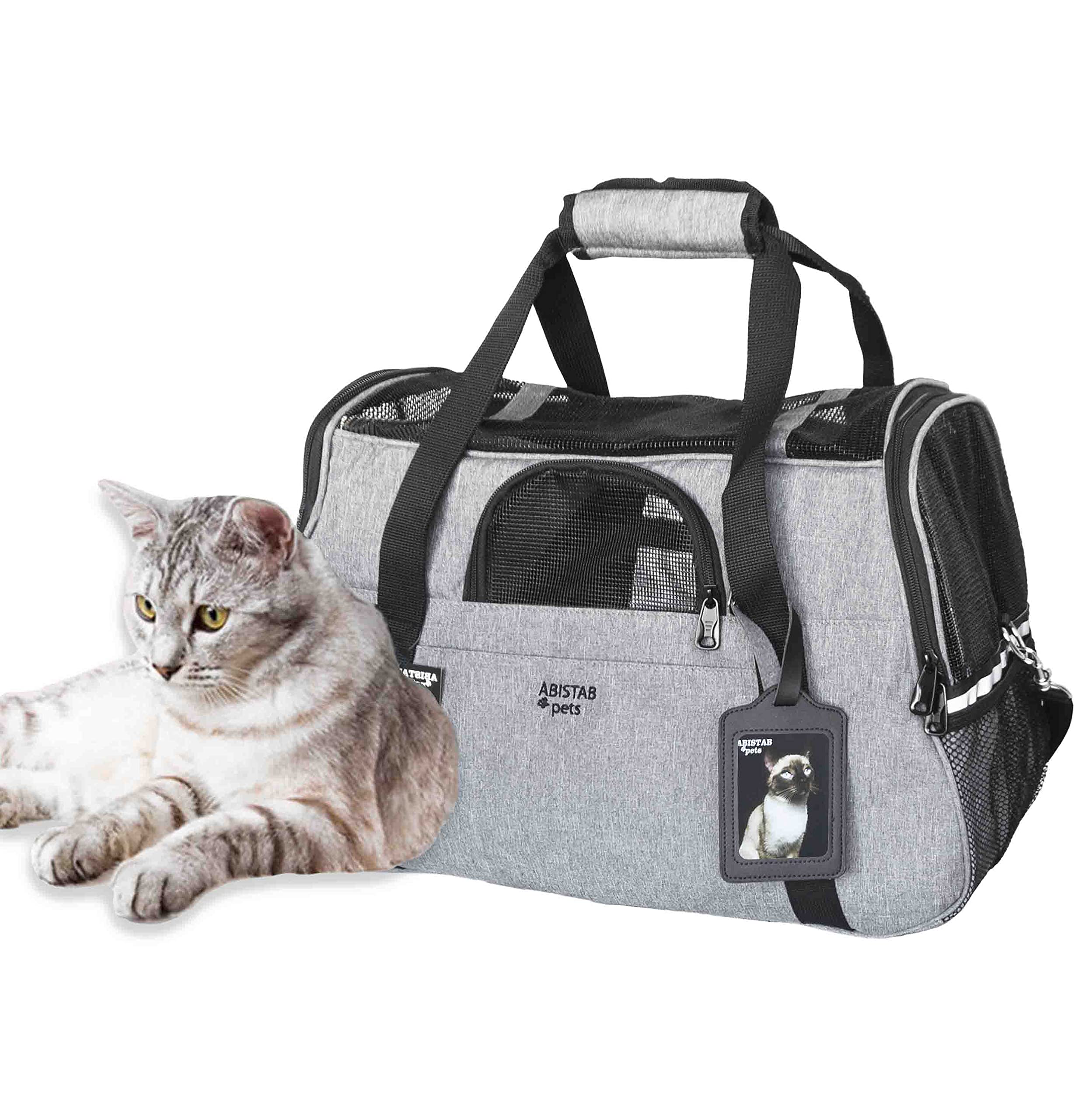 ABISTAB Hundebox faltbar Transportbox Hunde und Katze Transporttasche für Auto- und Flugreisen mit ID-Tag und zusätzlichen Tragegurten, 48 x 33 x 25,5cm