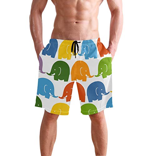 LORONA Badeshorts mit buntem Elefanten-Muster, schnell trocknend, Strand-Bademode Gr. XL, mehrfarbig