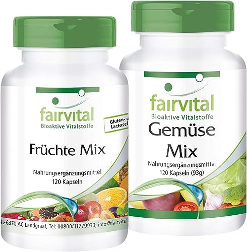 Fairvital | Multivitamin Kapseln aus Obst und Gemüse-Pulver - Natürlich, hochdosiert & Vegan - mit Vitaminen & Mineralien - Früchte & Gemüse Mix - 240 Kapseln (120x2)