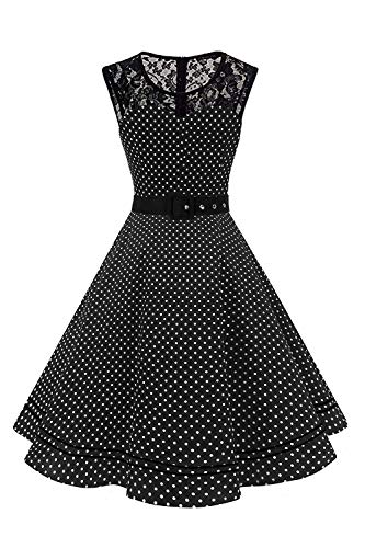 AXOE Damen Petticoat Kleid Polka Dots Tanzkleider Festkleid Schwarz mit Weiß Gepunktet Übergröße 48, 4XL