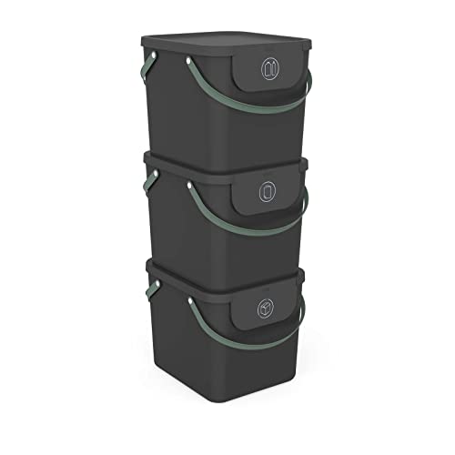 Rotho Albula 3er-Set Mülltrennungssystem 40l für die Küche, Kunststoff (PP) BPA-frei, schwarz, 40l (39.8 x 35.8 x 33.9 cm)