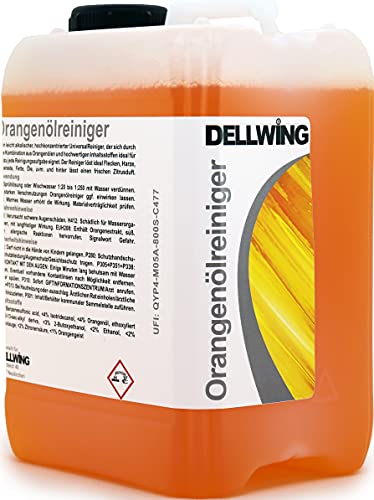 DELLWING Orangenölreiniger Konzentrat 10L – Premium Orangenreiniger Konzentrat / Universalreiniger mit Zitrusduft gegen Flecken, Fette, Öle, Klebereste und Harze