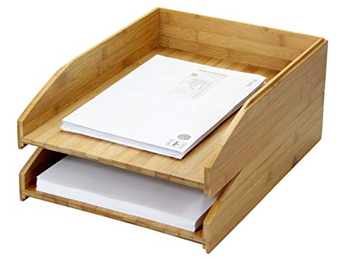 Woodquail Set mit 2 Stapelbaren Briefablagen A4 Papierablage Zeitschriftenhalter Sortierständer, aus Natürlichem Bambus