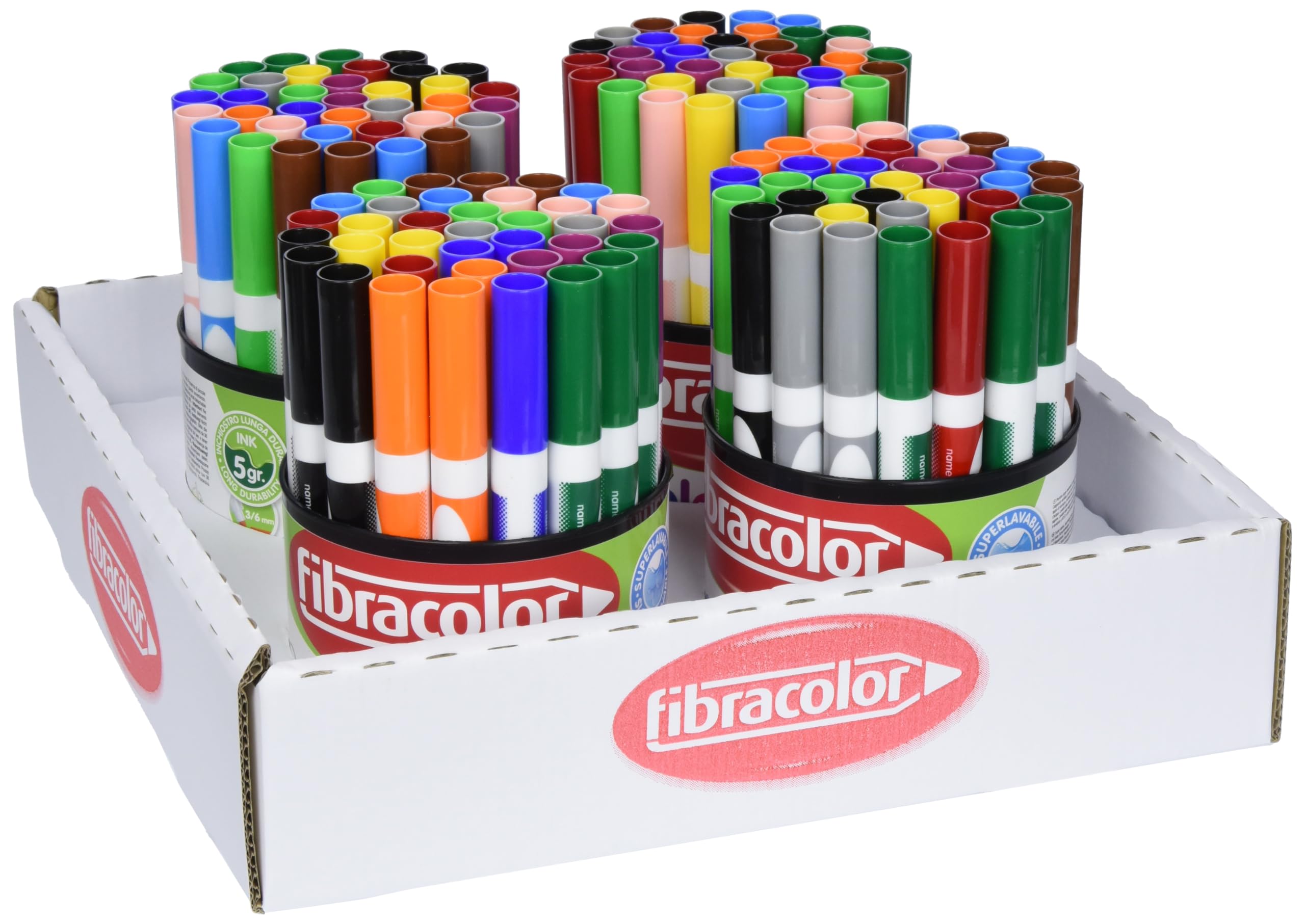 FIBRACOLOR Colormaxi Tablett 144 Filzstifte, kegelförmige Spitze, superwaschbar