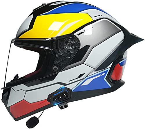 Motorradhelm Integrierter Bluetooth-Helm,Motorrad Integralhelm Für Damen Herren DOT/ECE Genehmigt Motorradhelm Mit Sonnenblende,Eingebaut Mikrofon Für Automatische Reaktion