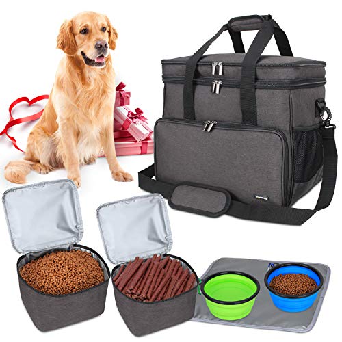 Teamoy Reisetasche für Hundeausrüstung, Hundetasche für die Mitnahme von Tiernahrung, Leckereien, Spielzeug und andere wichtige Dinge, ideal für Reisen, Camping oder Tagesausflüge (Groß, schwarz)