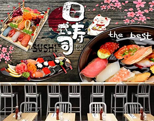 Tapeten Industrial Decor Japanisches Sushi Bild 3D Wallpaper Küche Restaurant Hintergrundbilder Wandbild-300Cmx210Cm