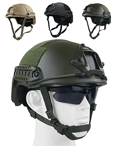 WLXW Fast Kugelsicherer Helm Level 3 Ballistischer Taktischer Helm, Persönliche Sicherheitsausrüstung, Mit Anti-Vibrationssystem, Kopf- Und Schwanzverstellung, Dämpfungssystem,Grün