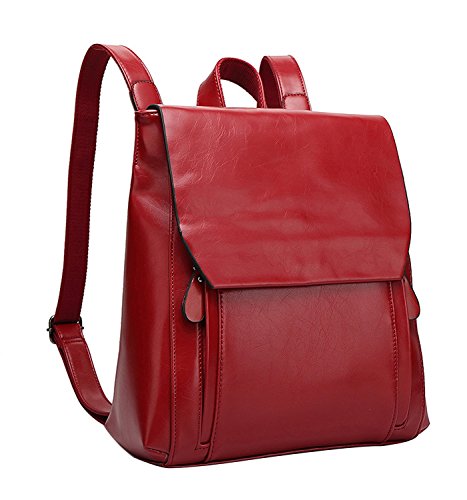 PB-SOAR Damen Vintage Rucksack Handtasche Daypack Schultertasche Schulrucksack aus PU Leder (Weinrot)