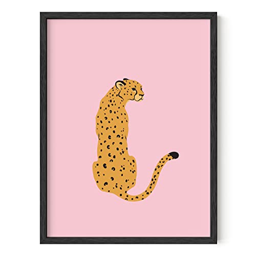 Poster mit Geparden-Druck, Wanddekoration, rosa Poster – von Haus and Hues | rosa Poster für Zimmer, ästhetisch, rosafarben, Gepard, Rouge, Wanddekoration (schwarzer Rahmen) (30.5 x 40.6 cm)