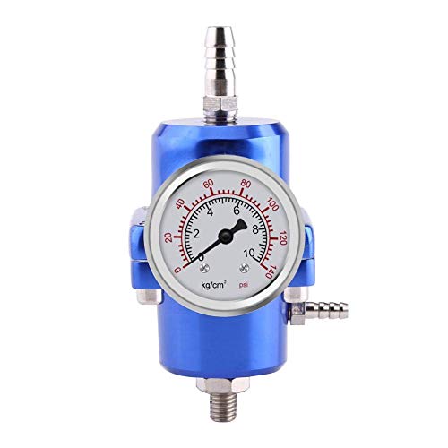 Universeller Kraftstoffdruckregler,Einstellbarer FPR Kraftstoffdruckreglersatz aus Aluminiumlegierung mit Manometerschlauch 0 140psi(Blau)