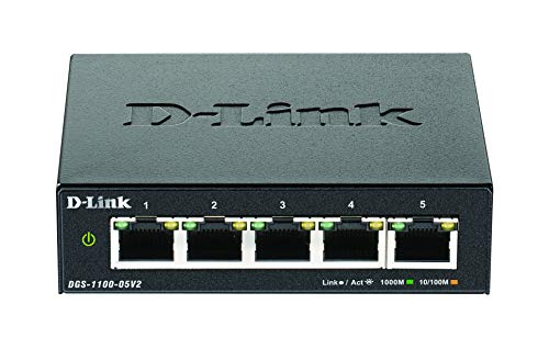 D-Link DGS-1100-05V2 5-Port Gigabit Smart Switch (10/100/1000 Mbit/s, lüfterlos, Metallgehäuse)