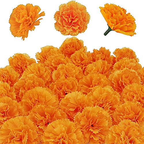 Lubudup 30 Stück Künstliche Ringelblumen, Seidentuch Ringelblumen Dekoration Set Orange Nelke Blumen Dekorationen für indische Festival Hintergrund Partys
