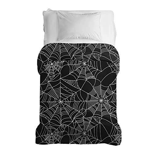 GRAVITY Gewichtsdecke Bezug - Schlaufen Bezugssystem mit Reißverschluss Baumwolle Deckenbezug für Erwachsene/Jugendliche Größe 135x200cm Spinnennetz schwarz weiß