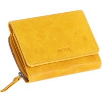 MIKA 42180 - Geldbörse aus Echt Leder, Portemonnaie im Querformat, Geldbeutel mit 6 Kartenfächer, 2 Einschubfächer, Scheinfach und Münzfach mit Reißverschluss, Brieftasche in gelb, ca. 11 x 9 x 3 cm