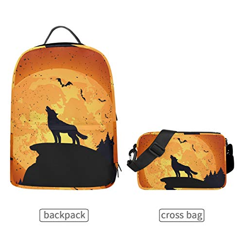FAJRO Halloween Wolf Reiserucksack mit Abnehmbarer Cross-Tasche