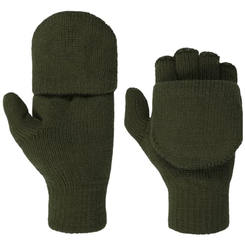 Lipodo Thinsulate Fingerless Handschuhe Damen/Herren - Unisex - Fingerlose Strickhandschuhe - Herbst/Winter- Waschbar - Fäustlinge Einfarbig - Winterhandschuhe oliv 9 HS