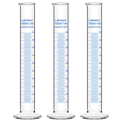 Labasics Messzylinder, 3er-Pack Borosilikat Glas 100 ml Dickwandiger Messzylinder Laborzylinder Lab Graduated Cylinder