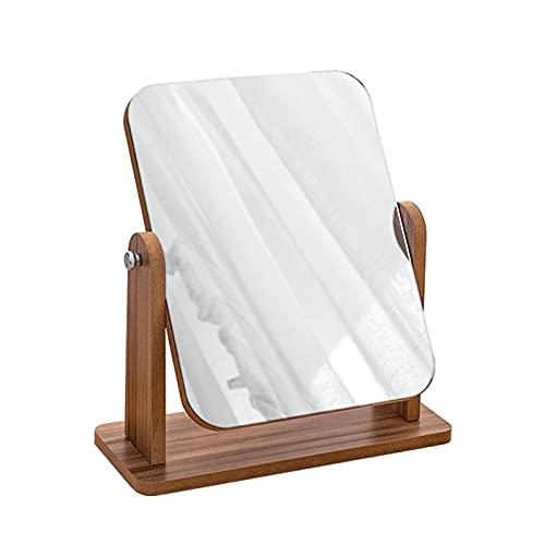 LIGUOYI Holzrahmen Kosmetikspiegel, Tragbarer Tischspiegel, 360 Grad Drehbarer, Rechteckiger Spiegel, Für Den Schreibtisch, Makeup, Holzrahmen (Size : 21×18 cm)