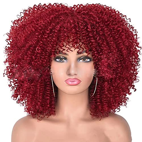 Lange lockige Afro-Perücke mit Pony für schwarze Frauen Afro Bomb Kinky Curly Hair Wig Volle und weiche synthetische Perücken 18 Zoll (E)
