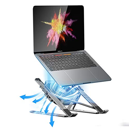 Verstellbarer Laptop-Betttisch, tragbarer Laptop-Workstation-Notebook-Ständer-Lesehalter mit großem Lüfter, ergonomischer Lap Desk TV-Bettablage Stehpult Faltbare Aluminiumlegierung