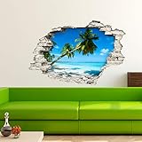 Sticker 3D Effekt |Wandaufkleber Tropische Landschaft - Tapete Dekoration optische Täuschung Raum und Wohnzimmer | 60 x 90 cm