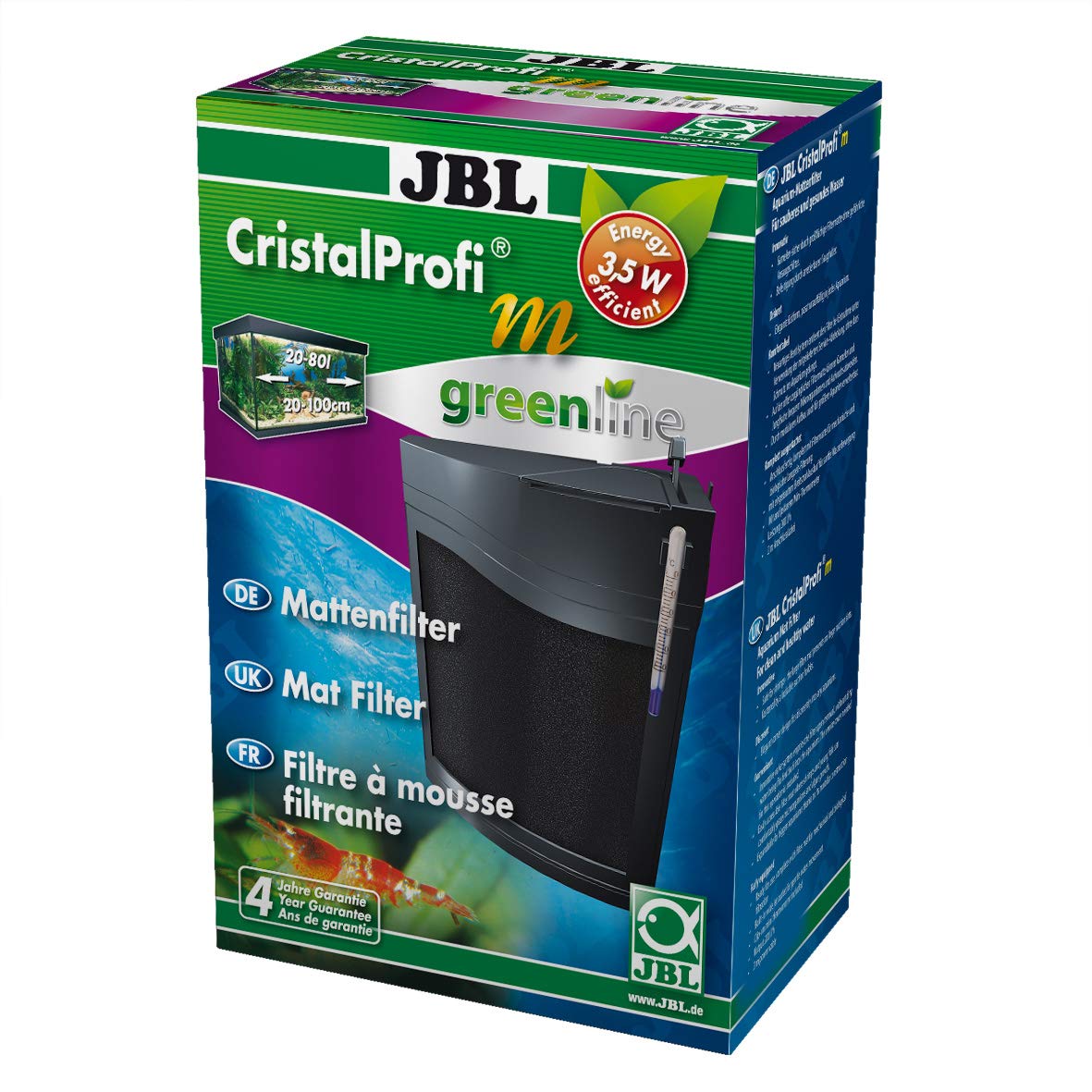 JBL CristalProfi m greenline 6096000, Mattenfilter inkl. Pumpe, Für Aquarien von 20-80 l, 1 Stück (1er Pack)
